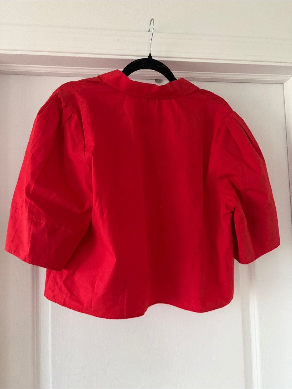 Anthropologie Maeve Structured Lantern Red Button-Down Shirt - Picture 5 of 10